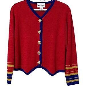 Vintage 80’s Ami Knits women’s 10 sweater v-neck gold buttons red blue striped